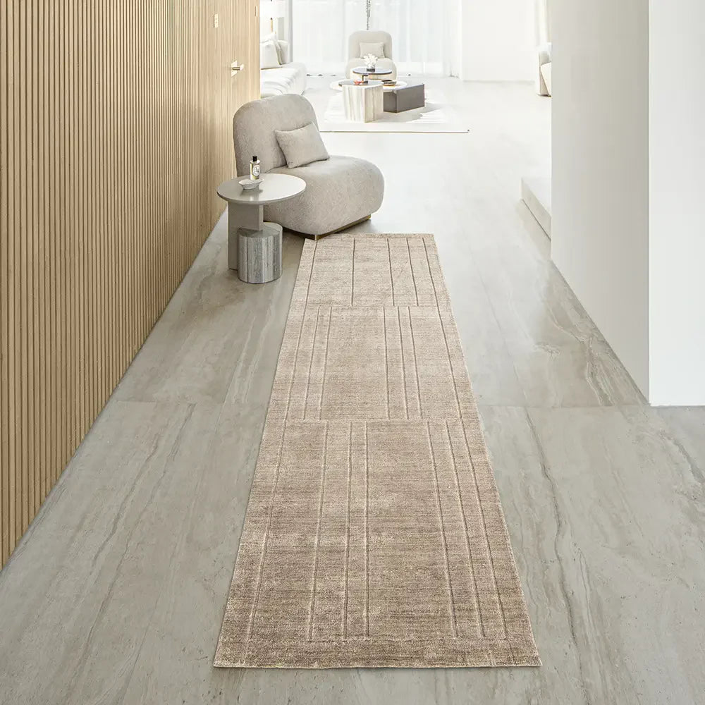 Elliot Sandy - Beige Geometric Carpet Runner for Hallway | Carpet Centre