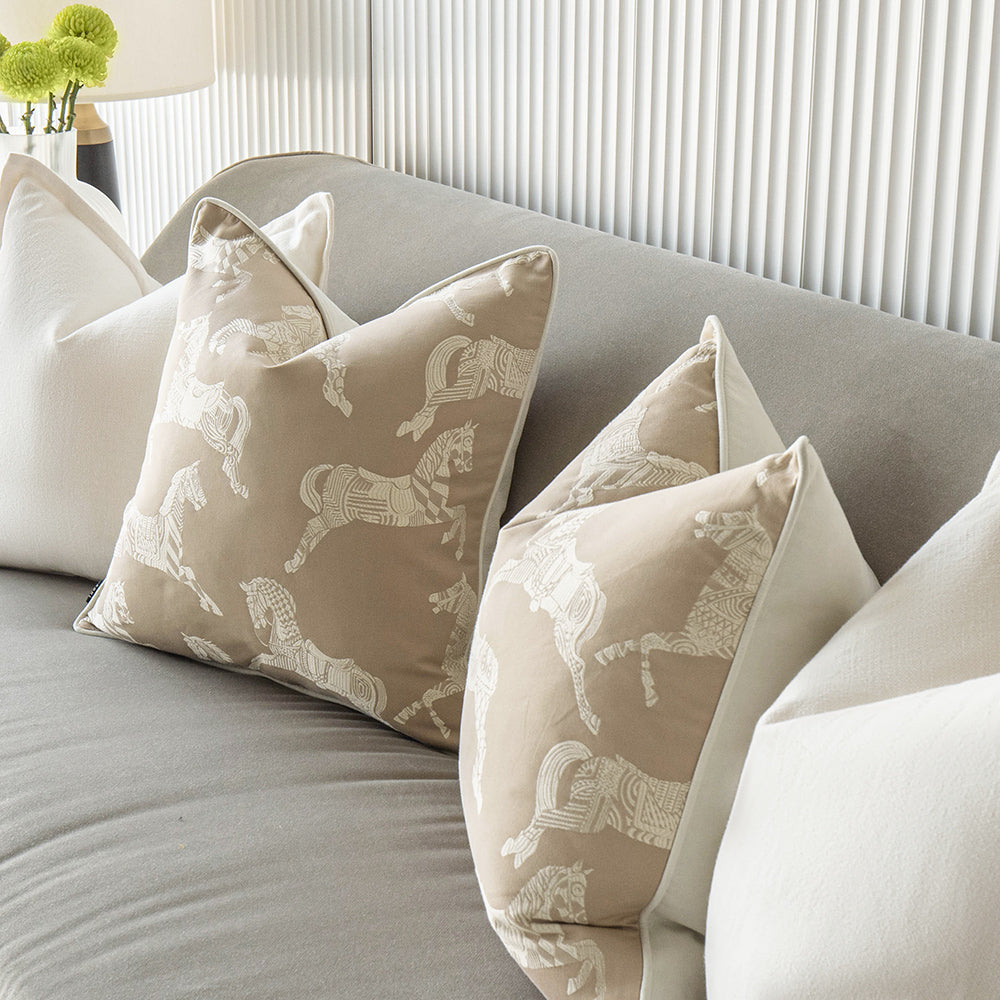 Michael Bundle - Horse Embroidered Cushion with Beige & Cream Cushion Set | Carpet Centre