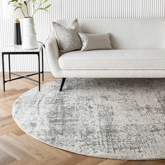 Liam Alba - Abstract Grey Rustic Round Carpet | Carpet Centre
