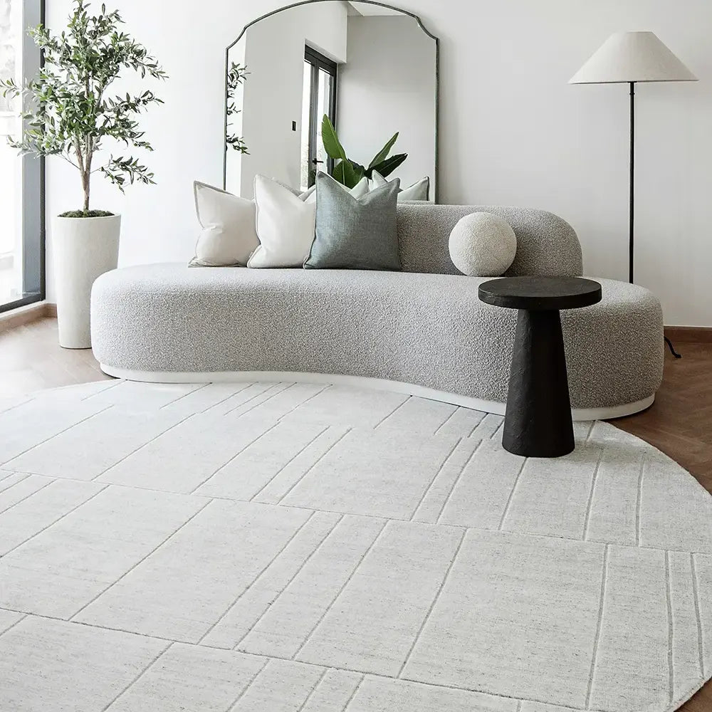 Elliot Alba - Solid Grey Tufted Line Pattern Geometric Round Rug | Carpet Centre