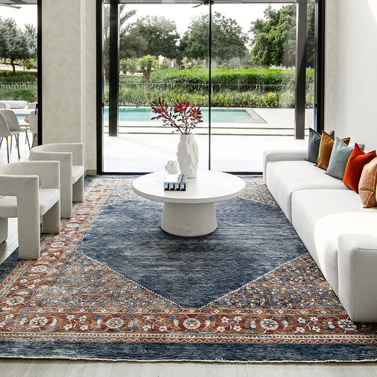 Amira Sky - Navy Blue & Red Carpet for Living Room | Carpet Centre