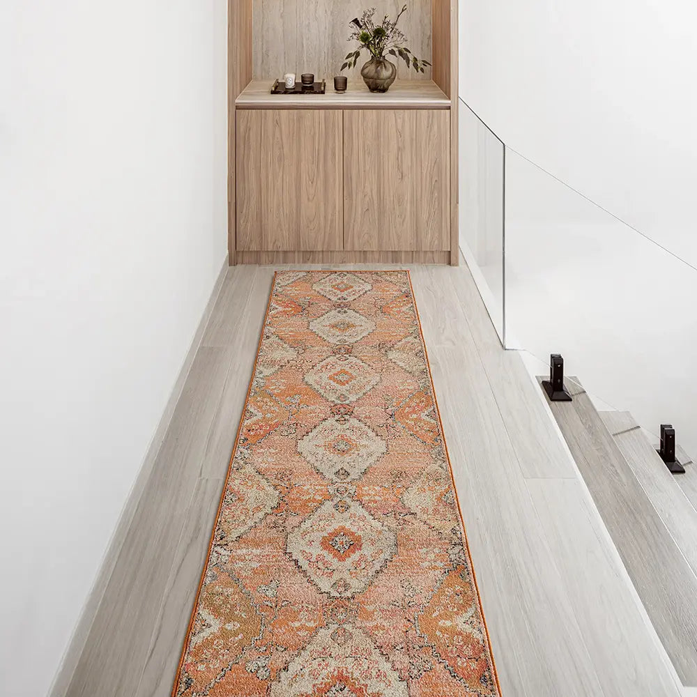 Julian Coral Traditional Diamond Patterned Carpet | Image 12