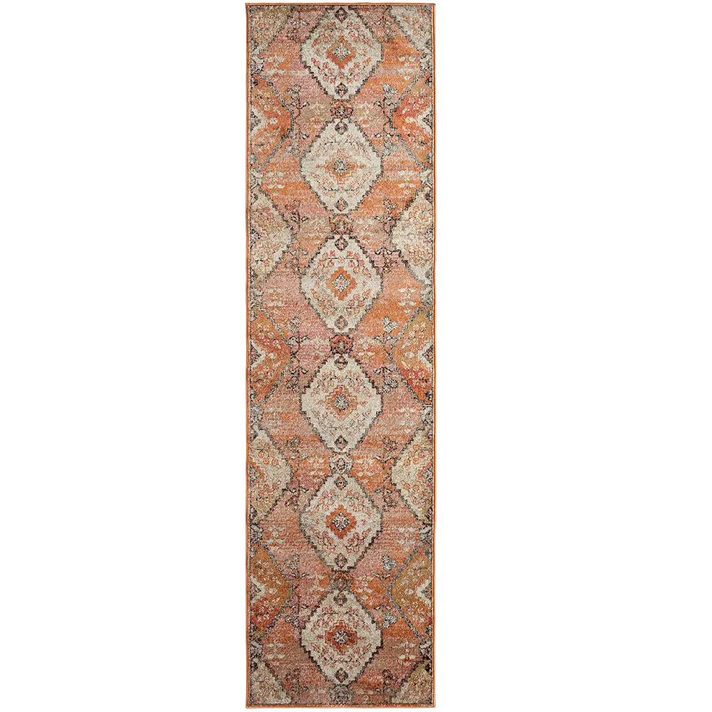 Julian Coral Runners Traditional Diamond Patterned Carpet | Image 6