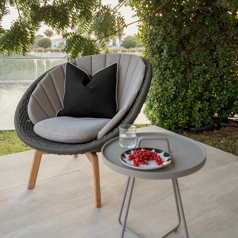 Aelia Steele - Outdoor Black Contrast Piping Cushion | Carpet Centre