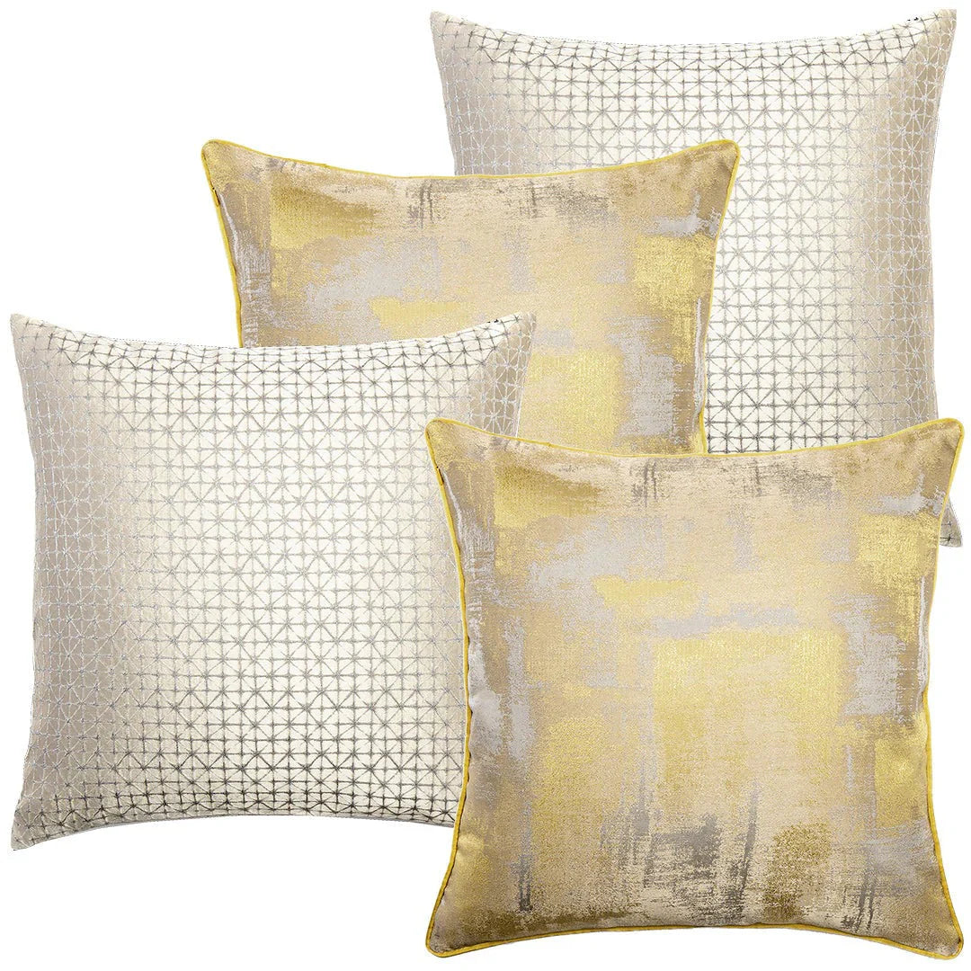 Gustave Bundle - Silver Diamond Patterned and Gold Shaded Sofa Cushion Set | Carpet Centre