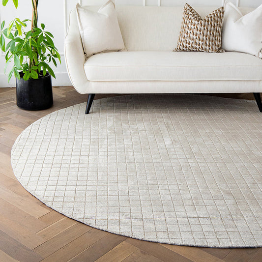 Taylor Sandy - Textured Grid Round Carpet