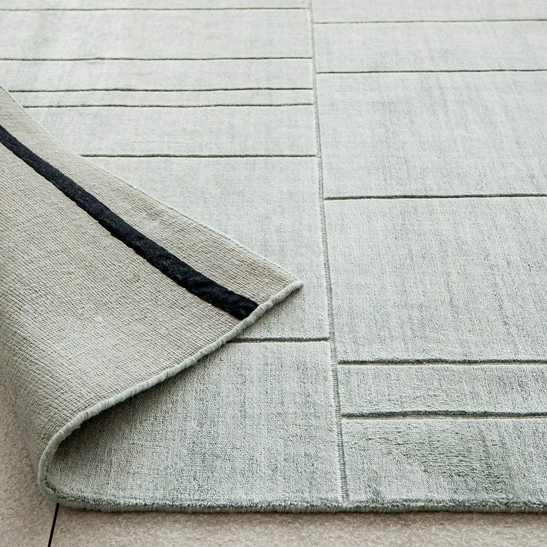 Elliot Azure - Iceberg Green With Geometric Lines Carpet | Carpet Centre