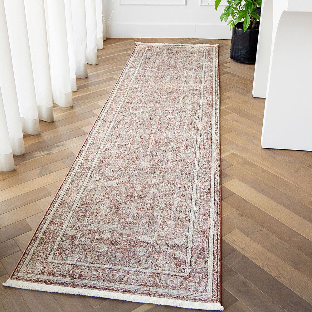 Harper Rosso - Distressed Traditional Beige Red Runners Carpet | Carpet Centre
