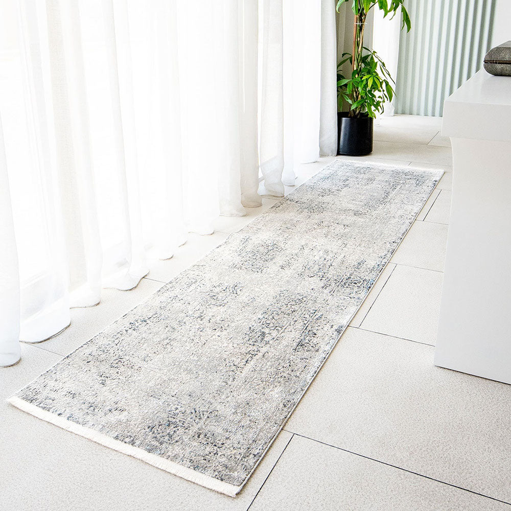 Jacob Azure Faded Patterned Grey Carpet