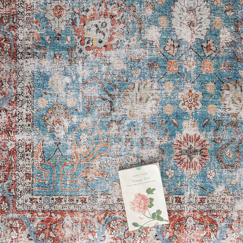 Vince Sky Red And Blue Faded, Distressed Red And Blue Carpet