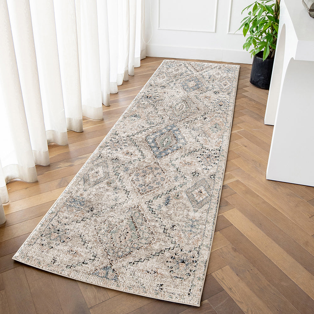 Zen Sandy Beige Blue Transitional Carpet