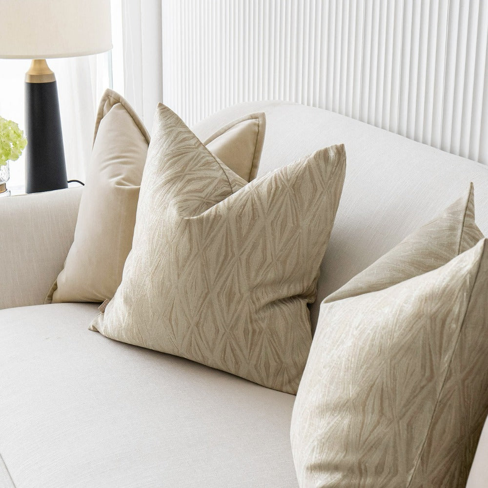 Cynthia Bundle - Set Of Beige Velvet & Brown Diamond Patterned Cushions | Carpet Centre