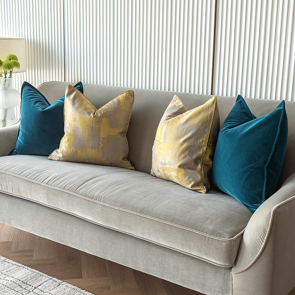 Nelson Bundle - Blue Velvet Yellow Silver Shaded  Cushion Set| Carpet Centre