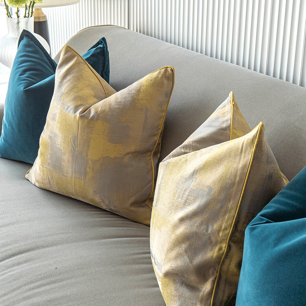 Nelson Cushion Bundle - Blue Velvet and Yellow -Grey Brushstroke Pattern
 | Carpet Centre