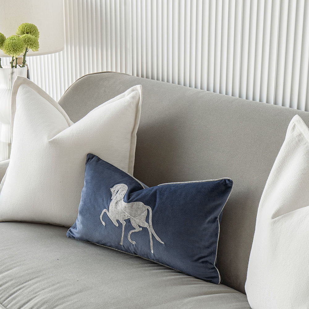 Brent Bundle - Blue Velvet Horse and White Jacquard Cushions | Carpet Centre