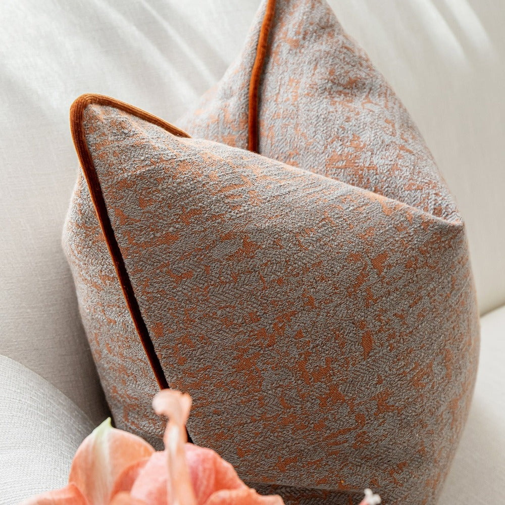 Orange Velvet Piping Cushion | Carpet Centre