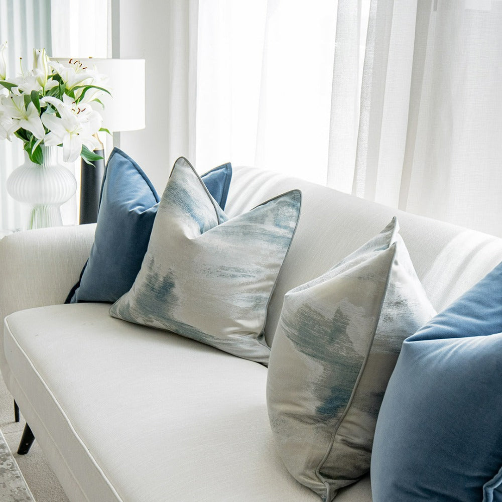 Francine Bundle - Blue Velvet & Silver Faded Cushion Set | Carpet Centre