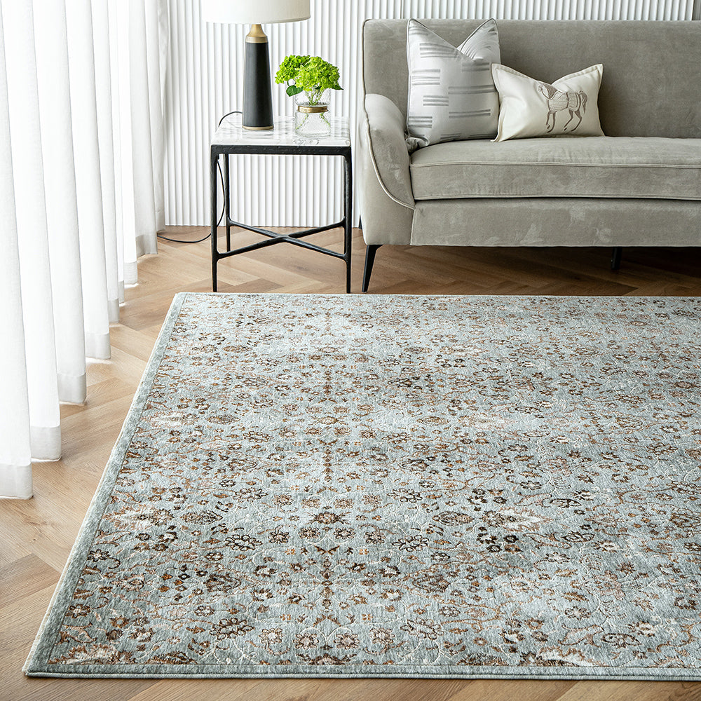 Albert Azure - Blue & Grey Faded Traditional Carpet | Carpet Centre