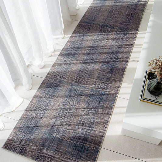Alexander Ashton - Blue & Grey Runner with Geometric Strips Pattern | Carpet Centre