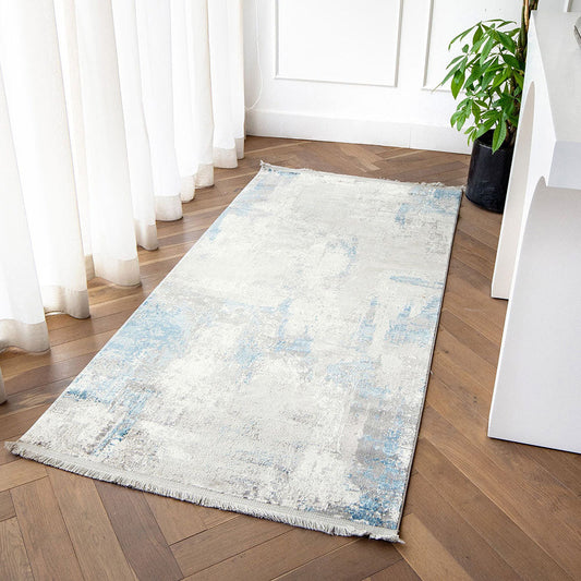 Athena Sky - Abstract Pattern Runner in Blue-Grey | Carpet Centre