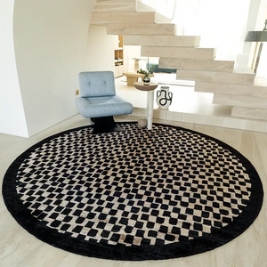 Chess Ebony Round Pattern Of Small Squares Modern Carpet | Image 1