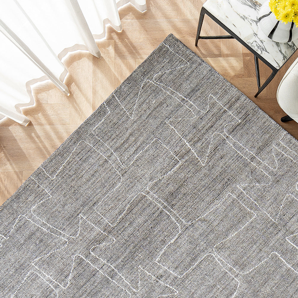 Caleb Dune - Grey Pattern Blue Wool Carpet | Carpet Centre