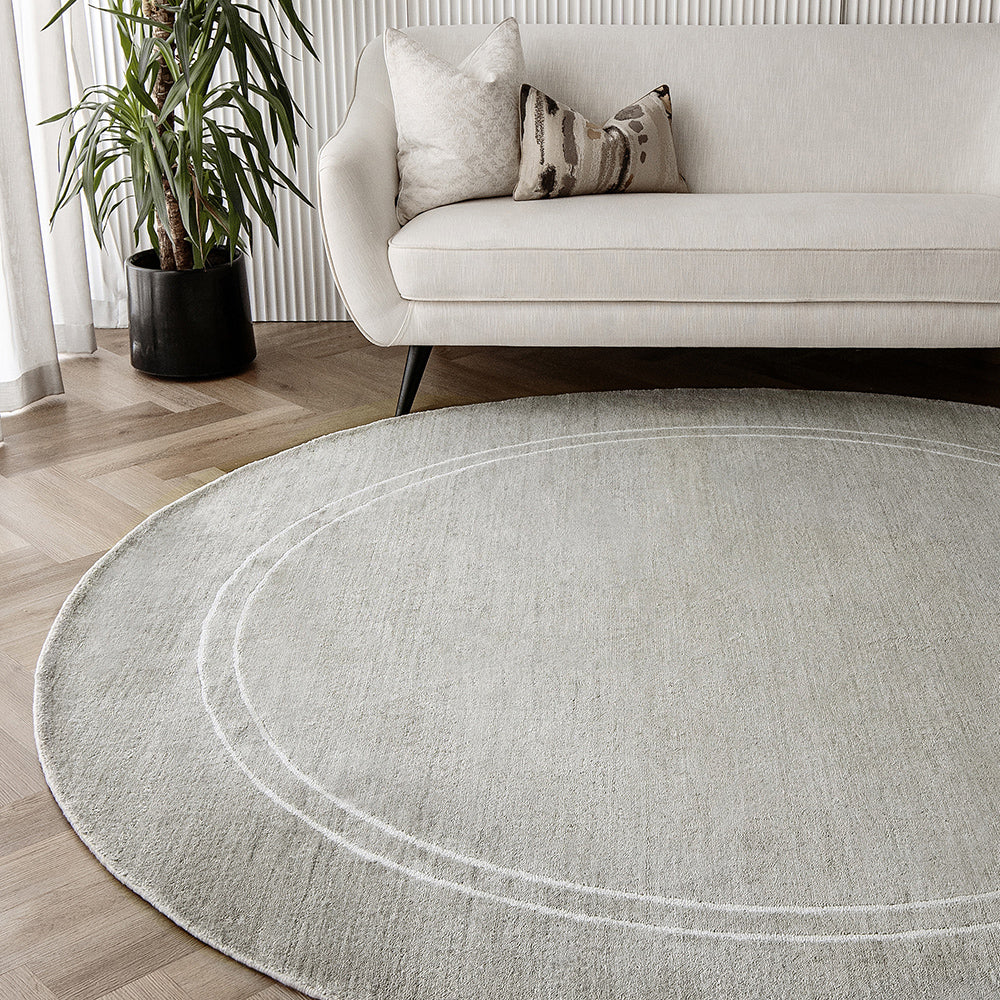 Colin Alba - Grey Round Carpet with White Border | Carpet Centre