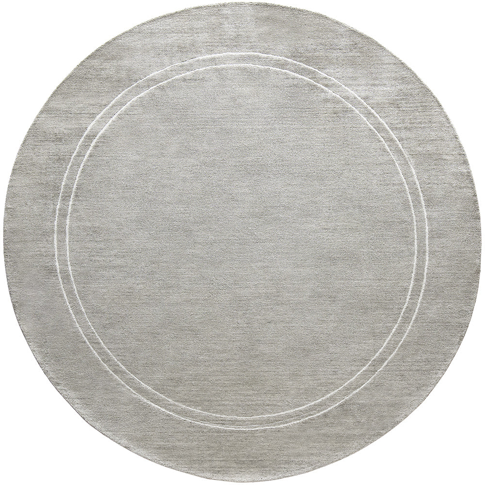 Colin Alba - White Bordered Grey Round Carpet | Carpet Centre