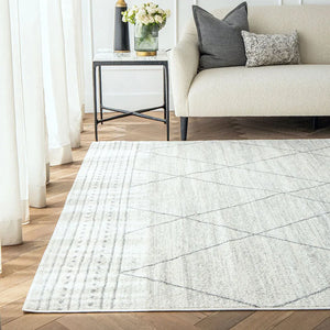 Conrad Bianca Zigzag Diamond Patterned Carpet | Image 1