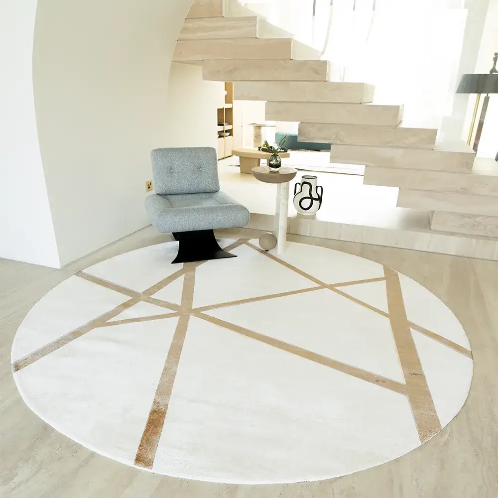 Dash Goldberg Round - Gold Crossed Lines Round Rug | Carpet Centre