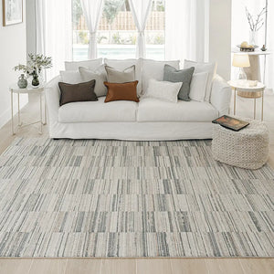 Marco Stone Irregular Grid Pattern With Strips Of Narrow Lines Carpet | Image 1