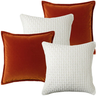 Dianne Bundle - Orange Velvet and White Jacquard Cushions | Carpet Centre