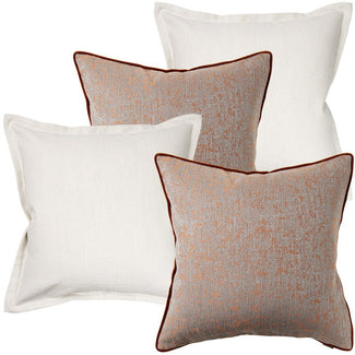 Eloise Bundle - White Jacquard and Orange Velvet Piping Cushions | Carpet Centre