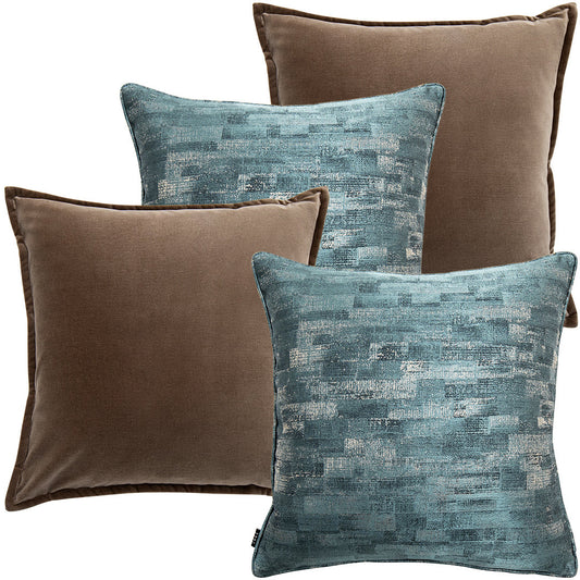 Giota Bundle - Velvet Brown and Teal Brushstroke Cushions | Carpet Centre