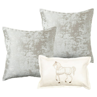 Klaus Bundle - Leather Embroidered Horse and Silver Faded Cushions | Carpet Centre