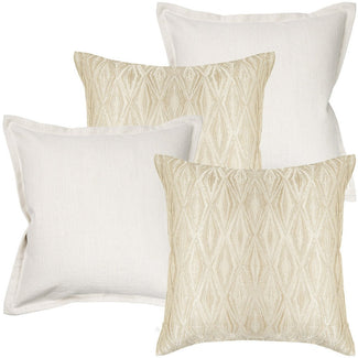 Patrick Bundle - Metallic Beige and Plain White Cushions | Carpet Centre