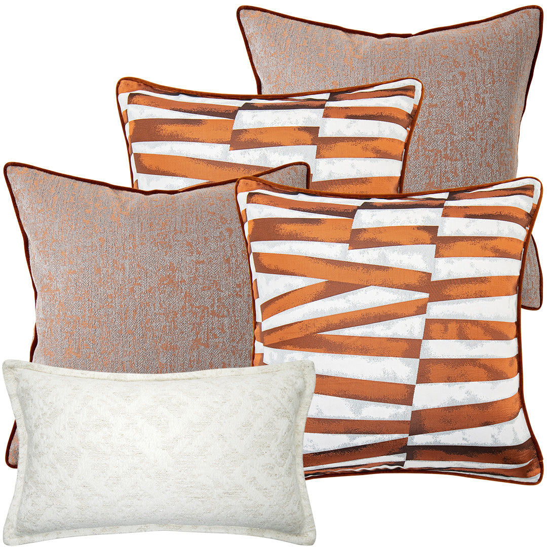 3D Orange Velvet Piping White Accent Topaz Cushion Bundle | Carpet Centre