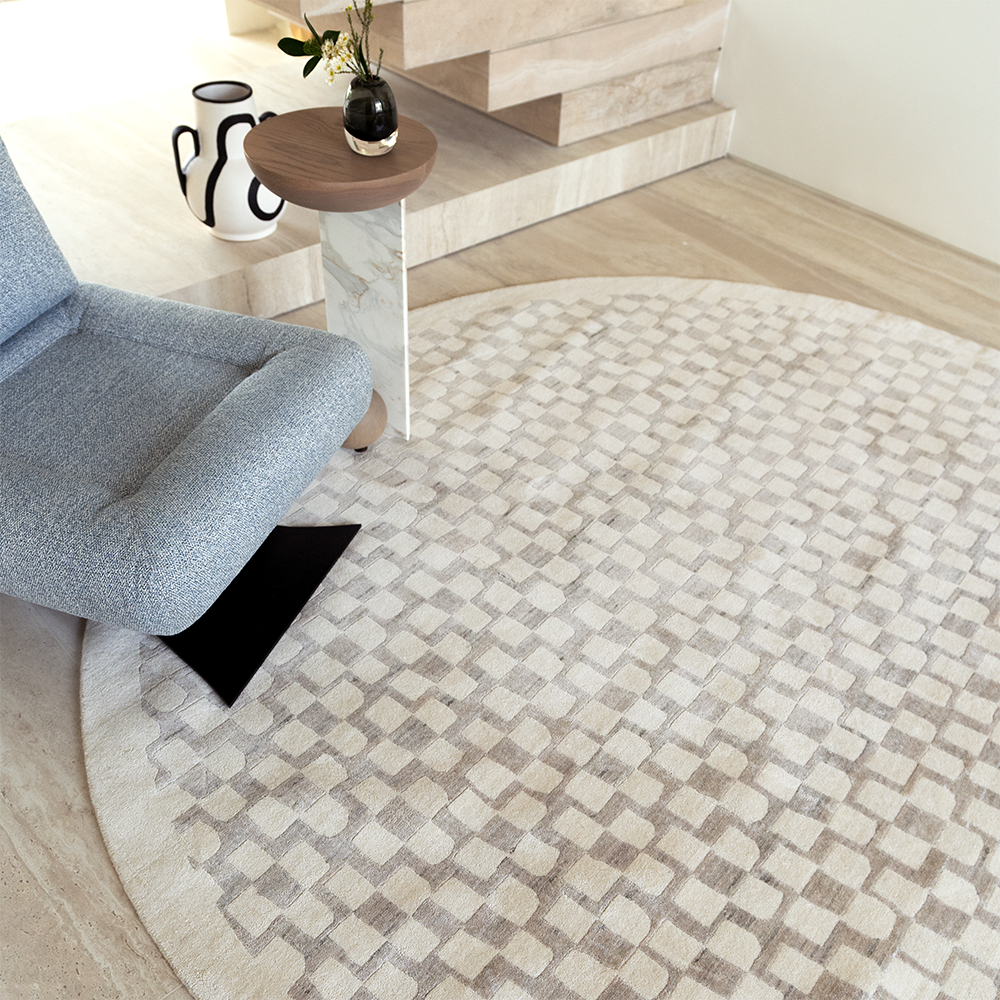Chess Pattern Rug Chess Dune - Small Squares Pattern Round Rug | Carpet Centre