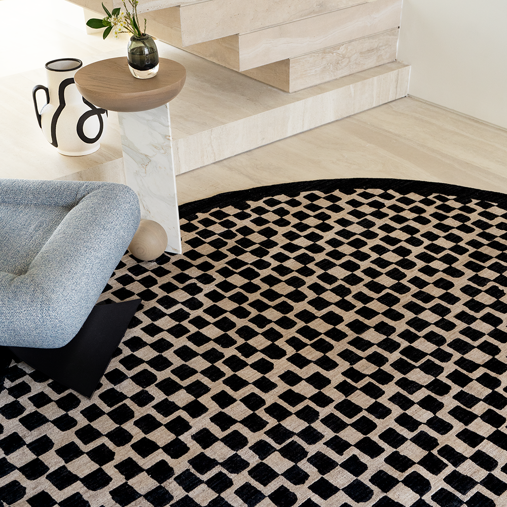 Chess Pattern Rug Chess Ebony - Small Squares Pattern Round Rug | Carpet Centre