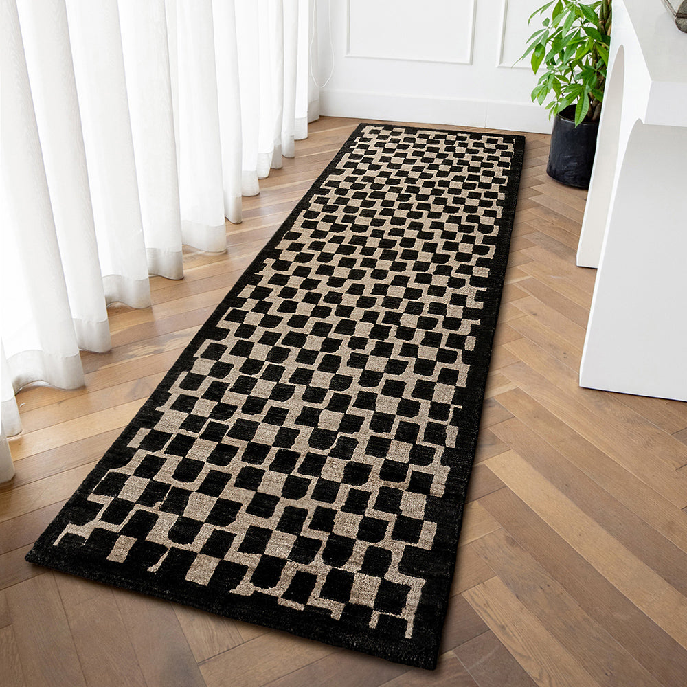 Performance Rug With Square Pattern Chess Ebony - Small Squares Pattern Runner | Carpet Centre