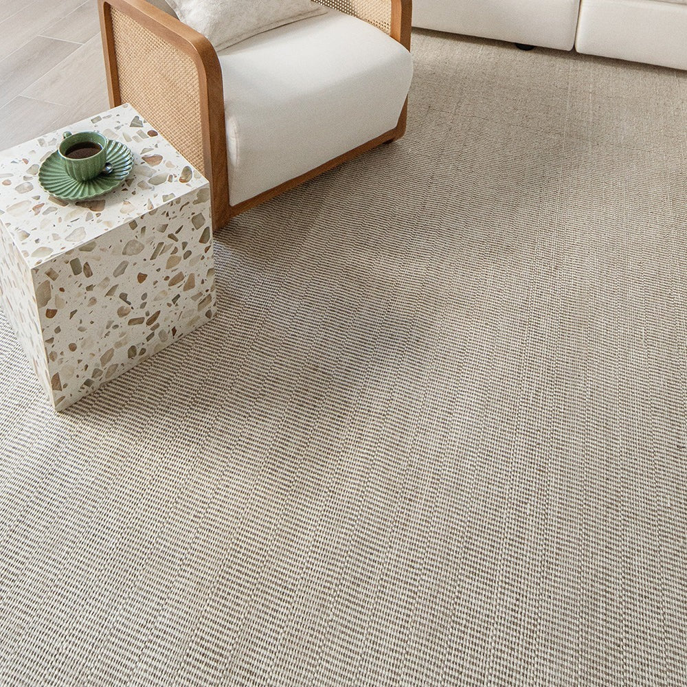 Treva Stone - Narrow Stripes Forming Grid Design Beige Carpet
