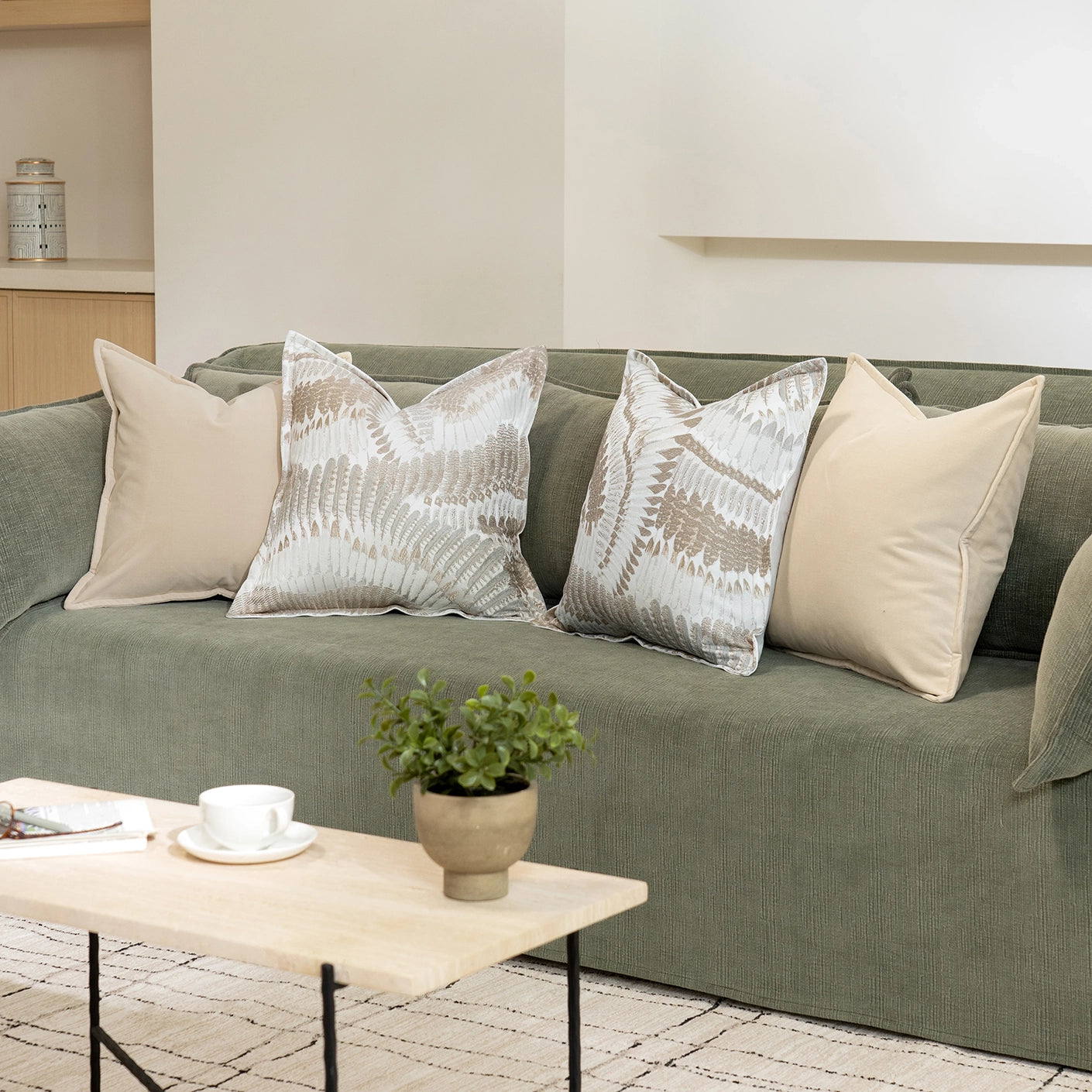 Velvet Pale Beige Feather Pattern Nora Cushion Bundle | Image 2