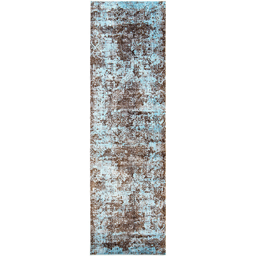 Alexander Sage - Turquoise Brown Distressed Runner Carpet with Floral Accents | Carpet Centre