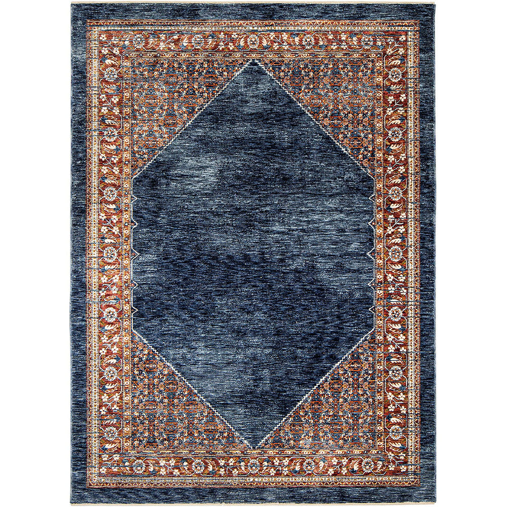 Amira Sky - Navy Blue & Red Carpet with Central Medallion Design Surrounded By Floral Motifs | Carpet Centre