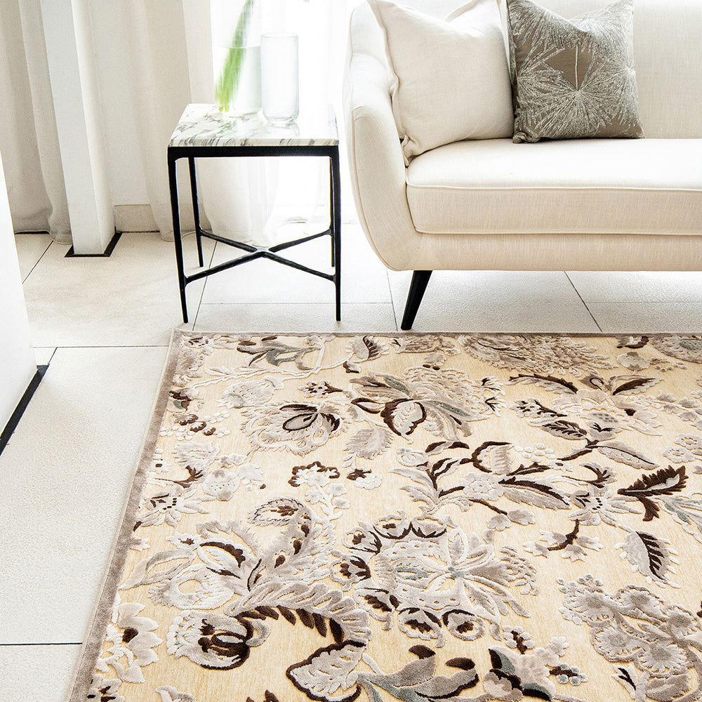 Argento Cream - Beige Floral Carpet for Living Room | Carpet Centre