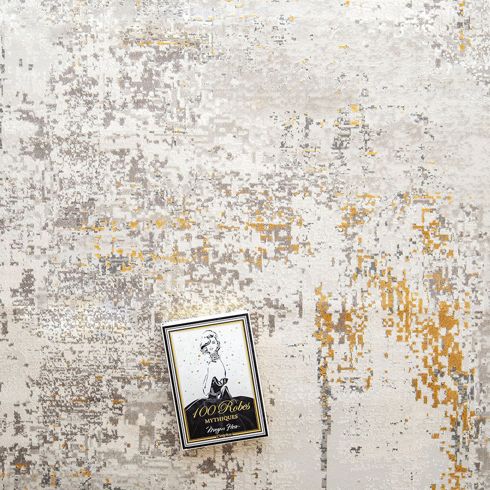 Ashton Goldberg - Faded Abstract Carpet In Shades Of Grey with Golden Yellow | Carpet Centre