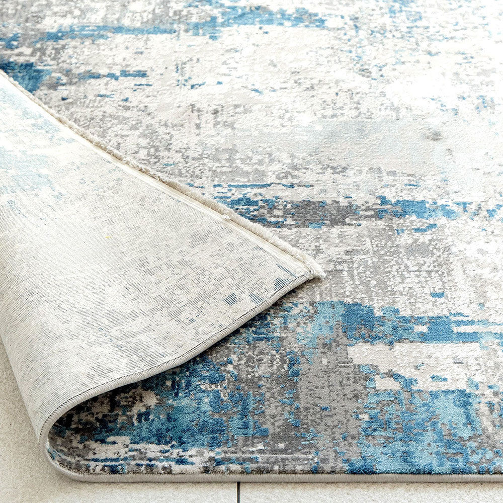 Athena Sky - Faded Abstract Carpet Runner In Shades Og Blue & Grey | Carpet Centre
