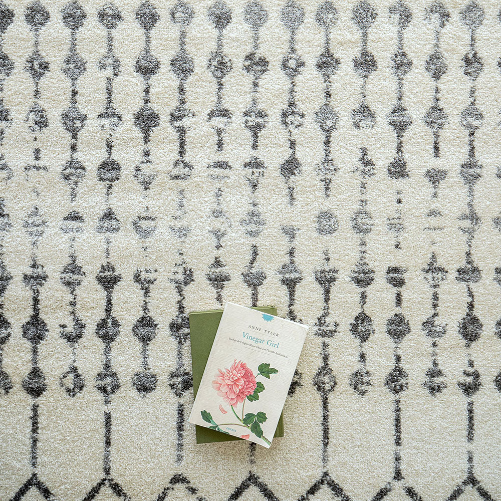 Conrad Ebony - White & Grey Folk Design Runners Carpet | Carpet Centre