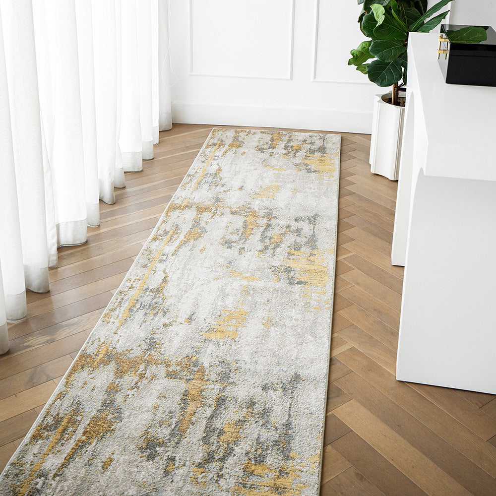 Cooper Ahton- Grey And Gold Abstract Runners Carpet
 | Carpet Centre